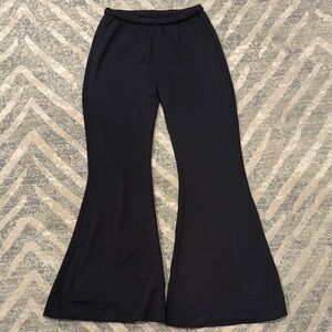 Black Fleece Flared Boot-Cut Women's Pants with Elastic Waist